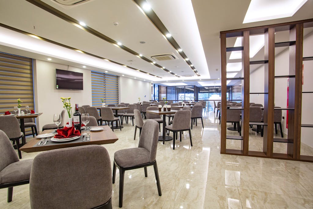 Spacious, modern restaurant dining area with stylish decor in Hà Nội, Vietnam.